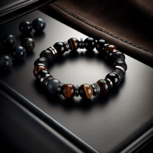 Men's Black Quartz Beaded Bracelet No.7