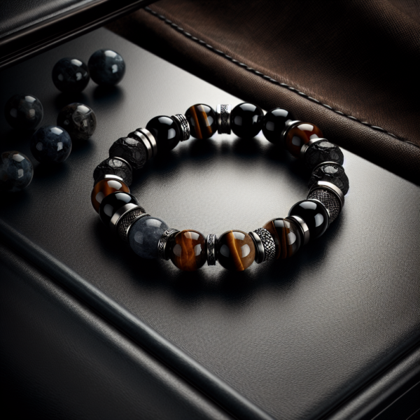 Men's Black Quartz Beaded Bracelet No.7