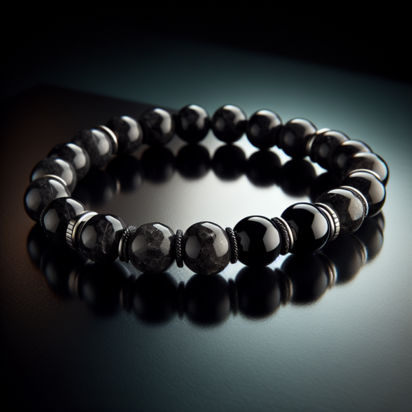 Men's Black Quartz Beaded Bracelet No.17