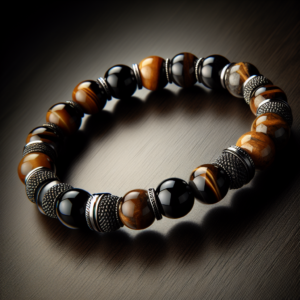 Men's Black Quartz Beaded Bracelet No.27