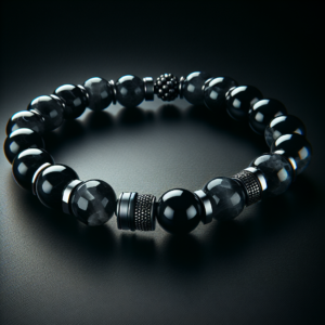 MB-3037.png Men's Black Quartz Beaded Bracelet No.37