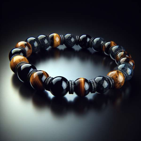 MB-3047.png Men's Black Quartz Beaded Bracelet No.47