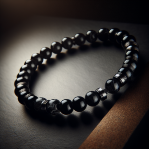 Men's Black Quartz Beaded Bracelet No.57
