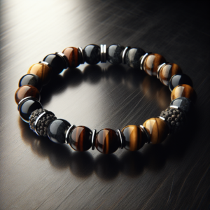 Men's Black Quartz Beaded Bracelet No.67
