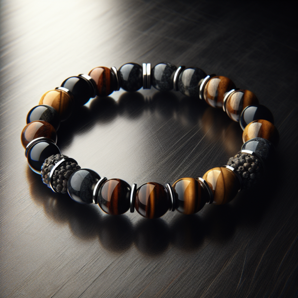 Men's Black Quartz Beaded Bracelet No.67