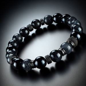 Men's Black Quartz Beaded Bracelet No.77