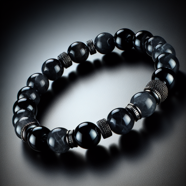 Men's Black Quartz Beaded Bracelet No.77