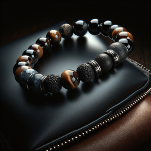 Men's Black Quartz Beaded Bracelet No.87
