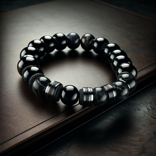 Men's Black Quartz Beaded Bracelet No.97