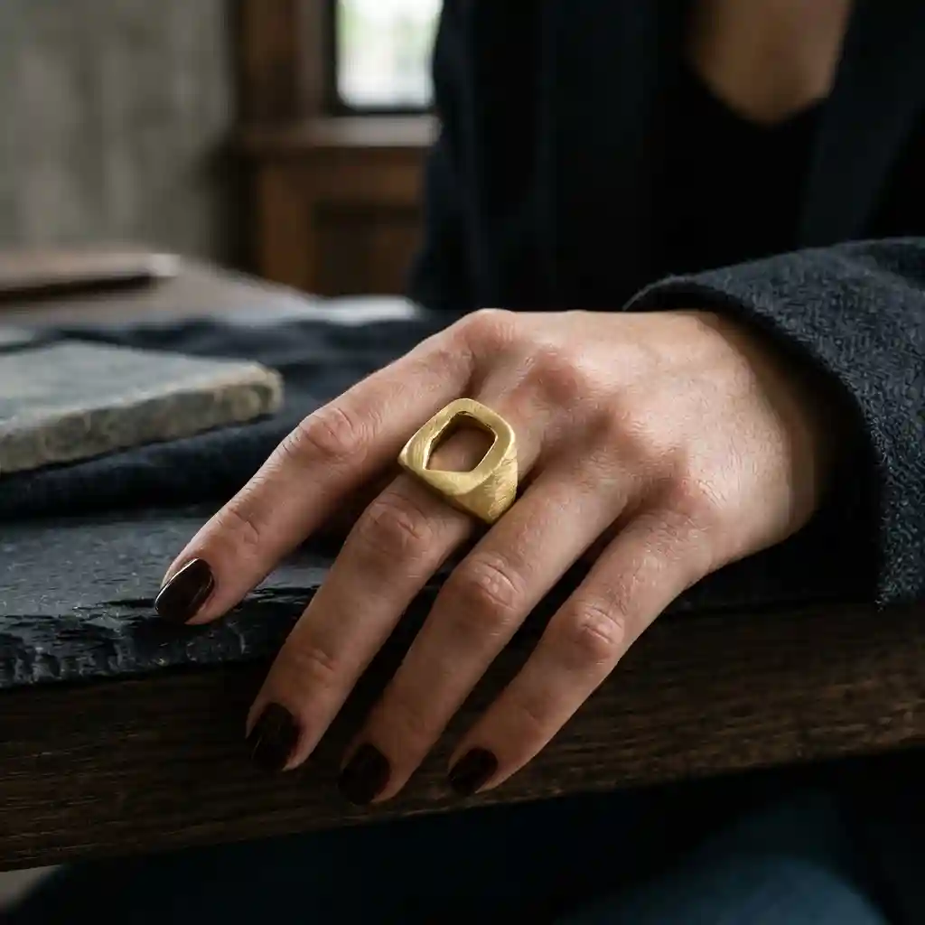 Asymmetrical Gold Signet Ring