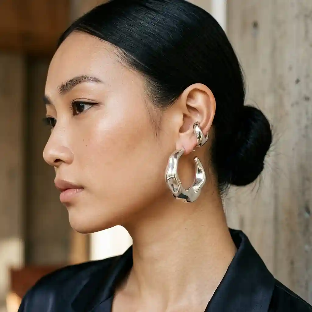 Sculptural Silver Hoop Earrings