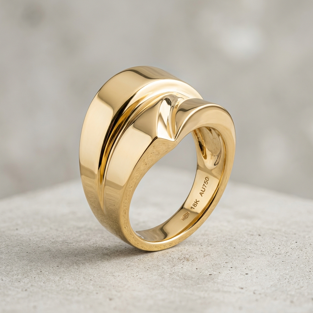 Sculptural architectural gold ring for modern office wear